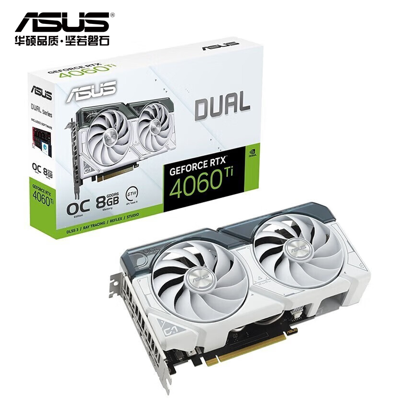 华硕DUAL-RTX4060TI-O8G-WHITE白色显卡